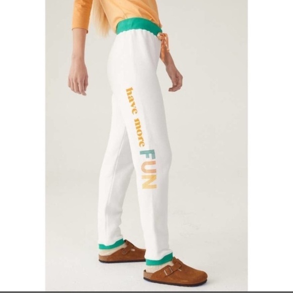 NWT Warm Fun “Have More Fun” White & Green Sweat Pants - Picture 1 of 10
